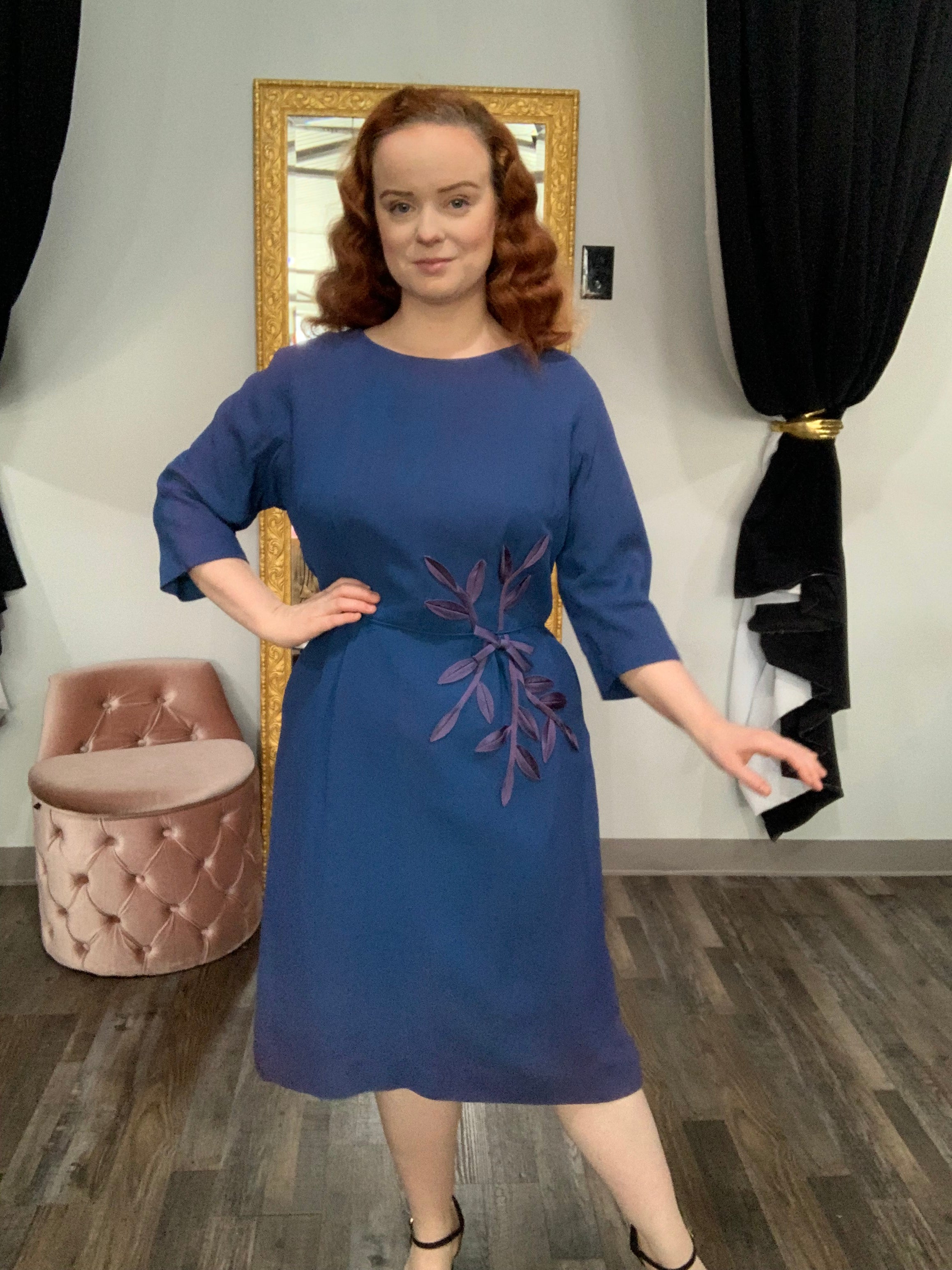 1960s Volup Blue Rayon Crepe Dress with Ribbon Waist Detail by ...