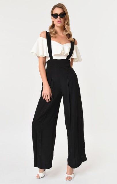 Unique Vintage Plus Size Black Thelma Suspender Pants, 1X, Size 16 at   Men's Clothing store